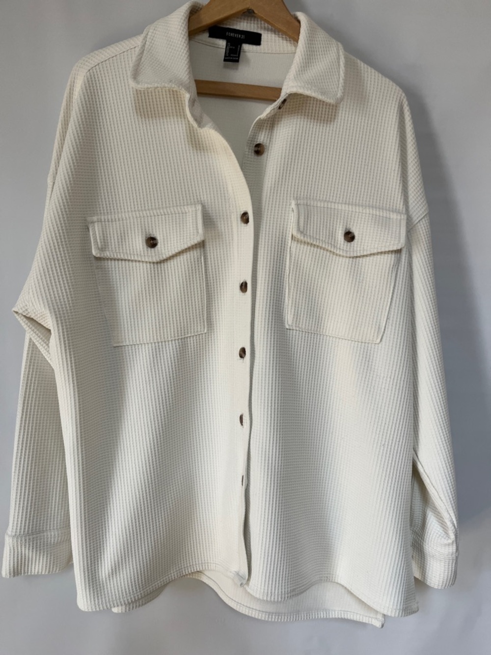 Forever 21 White Waffle-Knit Shacket Style Long Skeeve Size L NWOT